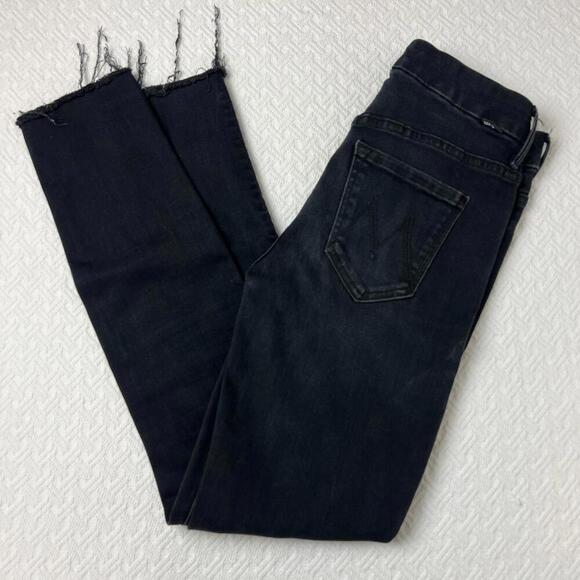 Mother Womens Size 24 Black High Waisted Ankle Looker Frayed Jeans Denim Stretch - Picture 1 of 14